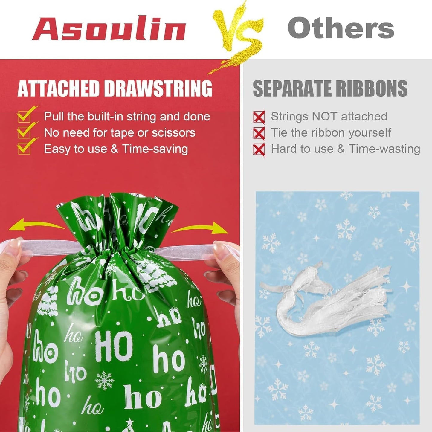Asoulin Christmas Drawstring Gift Bags